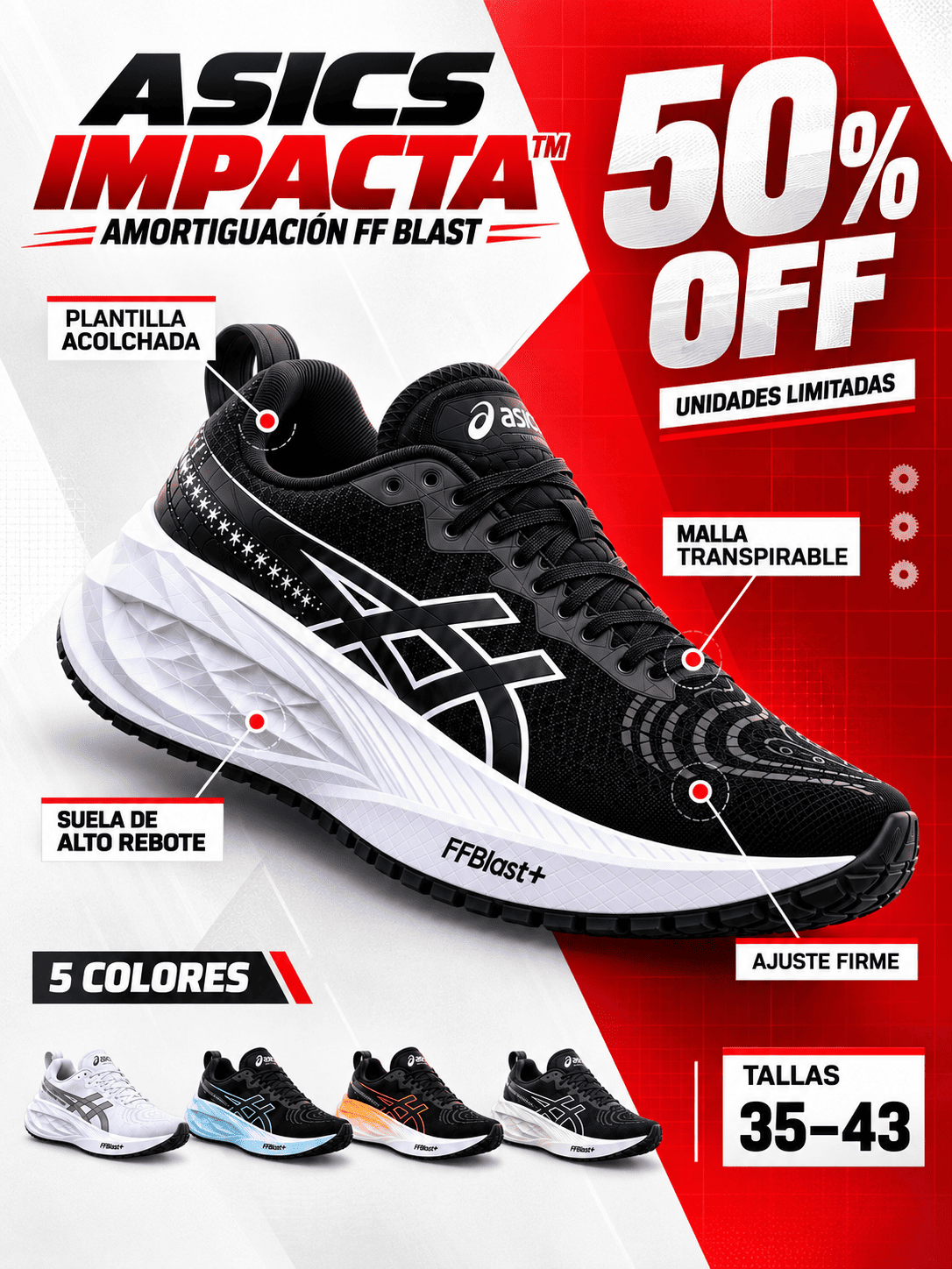 👟 ASICS IMPACTA™ — Amortiguación FF BLAST+ — ¡Últimas unidades disponibles!