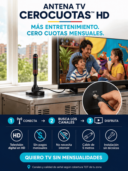 Antena TV CeroCuotas™ HD — Disfruta Canales TDT sin Pagar Mensualidades